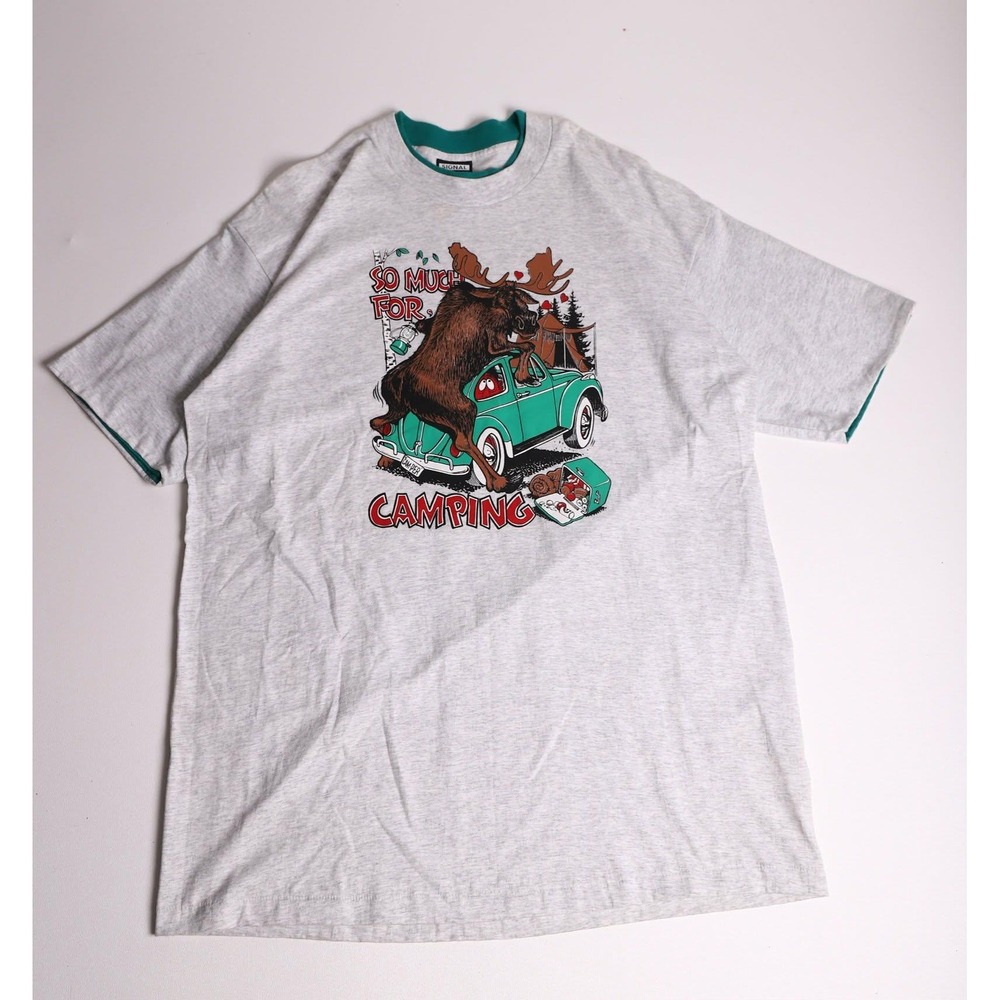 Vintage Signal Sport So Much For Camping Moose VW Beetle T-Shirt Gray XL
